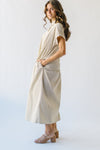 The Nicoletto Corduroy Button-Up Midi Dress in Cream + Brown