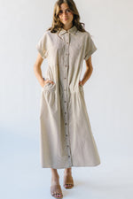 The Nicoletto Corduroy Button-Up Midi Dress in Cream + Brown