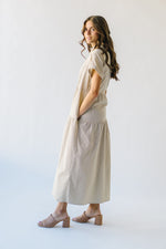 The Nicoletto Corduroy Button-Up Midi Dress in Cream + Brown