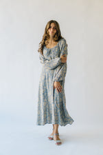 The Kindstrom Floral Midi Dress in Dusty Blue