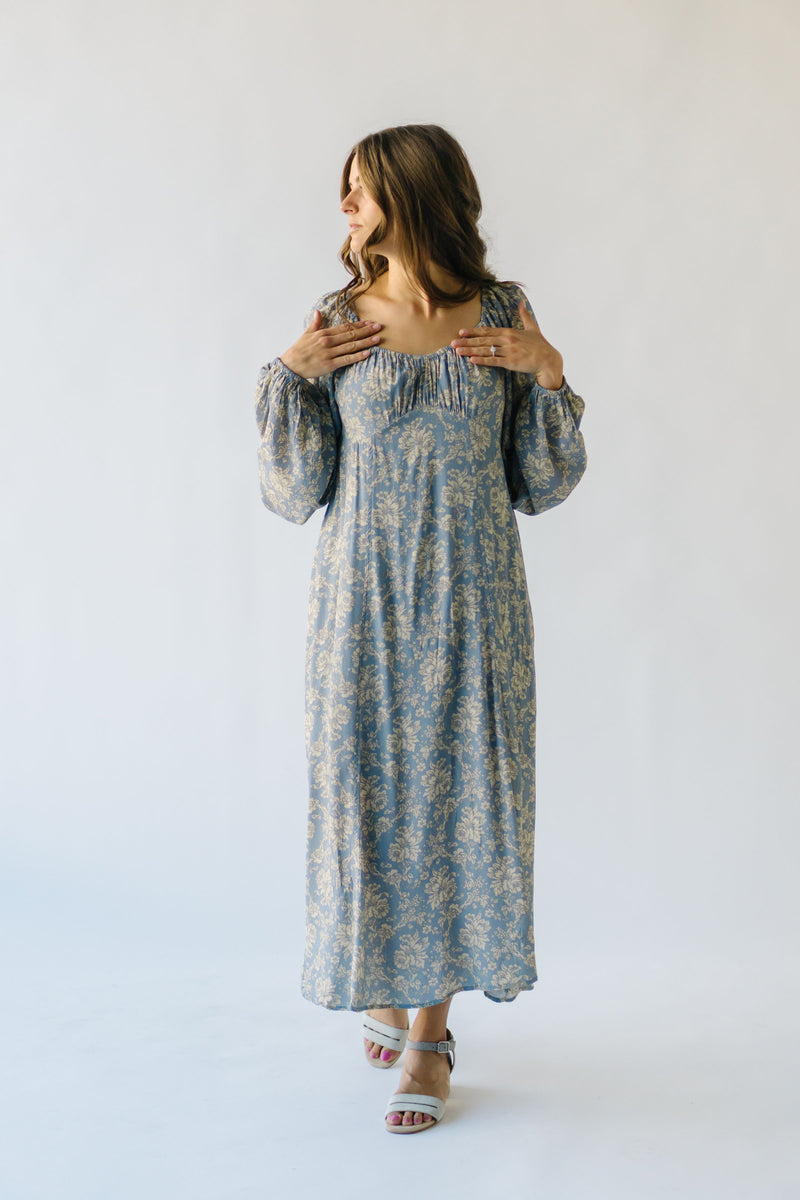 The Kindstrom Floral Midi Dress in Dusty Blue