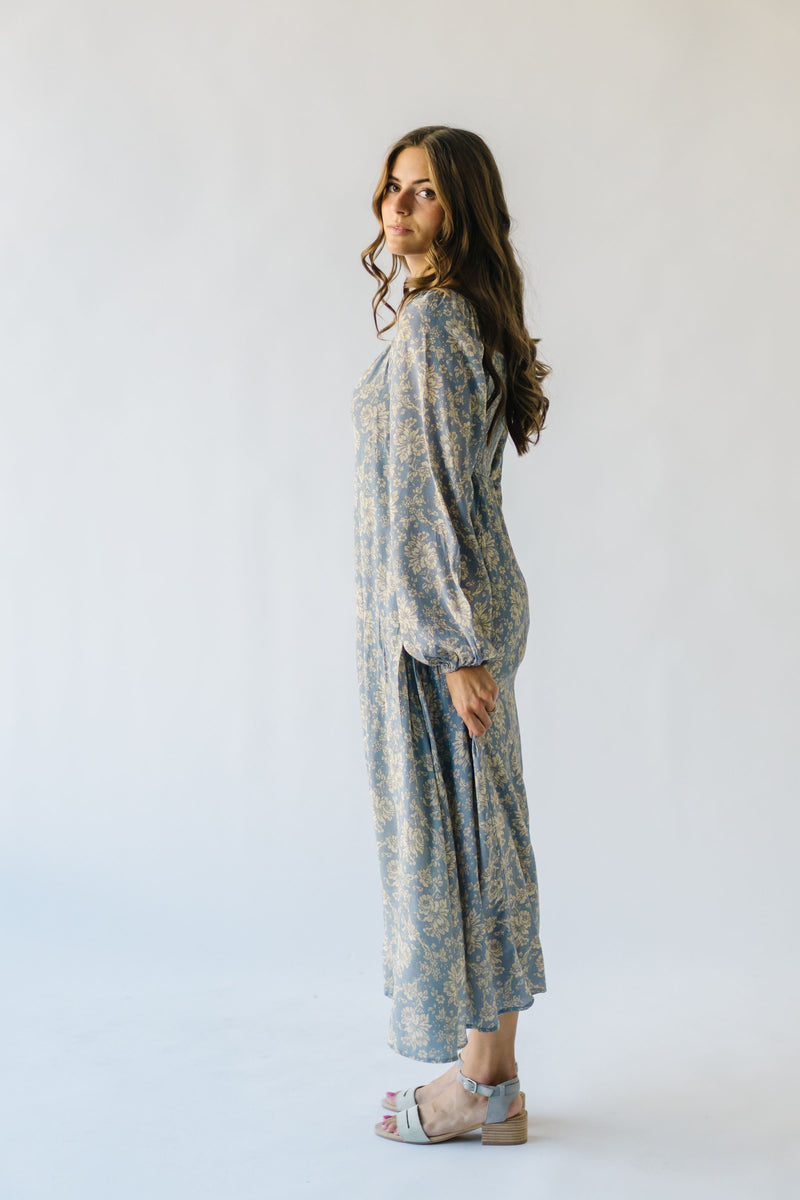 The Kindstrom Floral Midi Dress in Dusty Blue