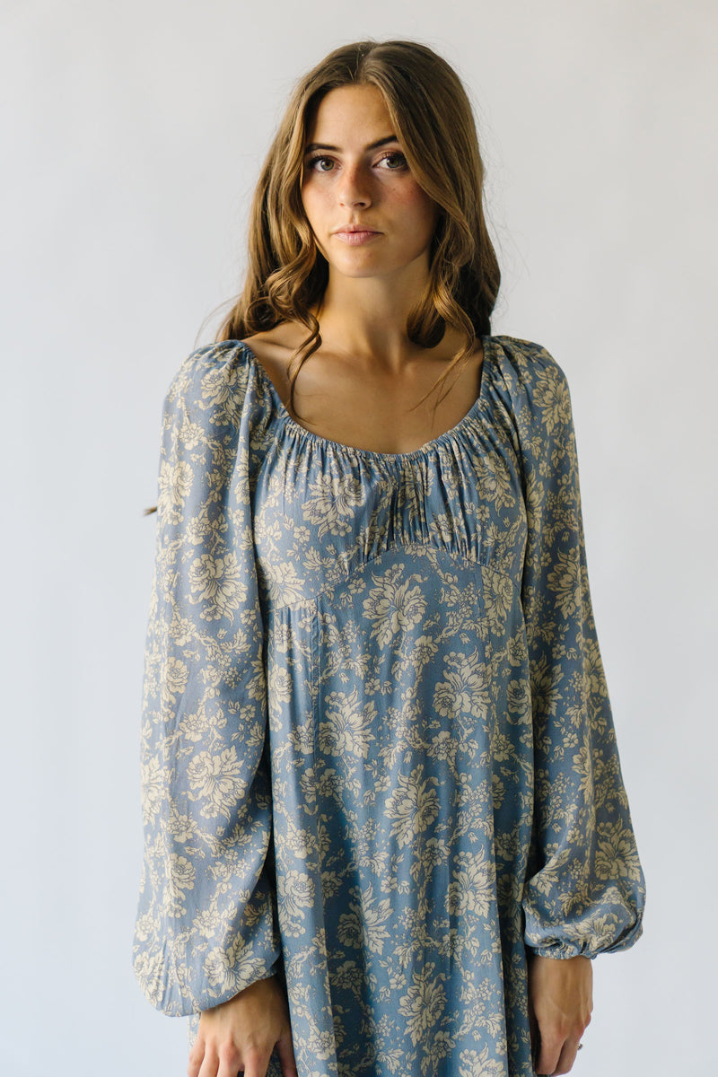 The Kindstrom Floral Midi Dress in Dusty Blue