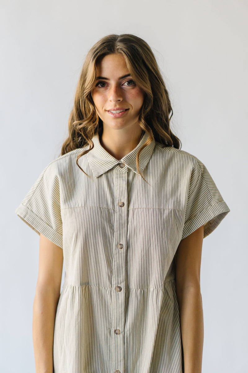 The Nicoletto Corduroy Button-Up Midi Dress in Cream + Brown