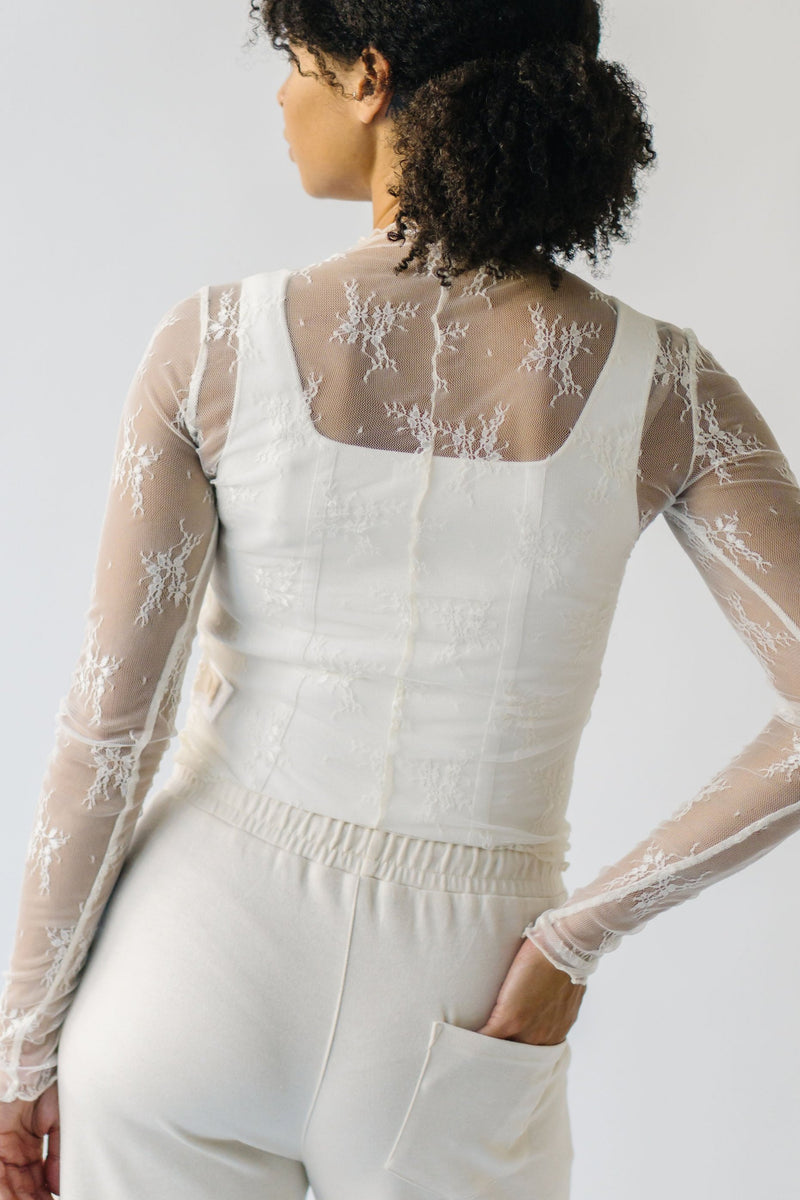 The Kerr Mock Neck Lace Blouse in Cream