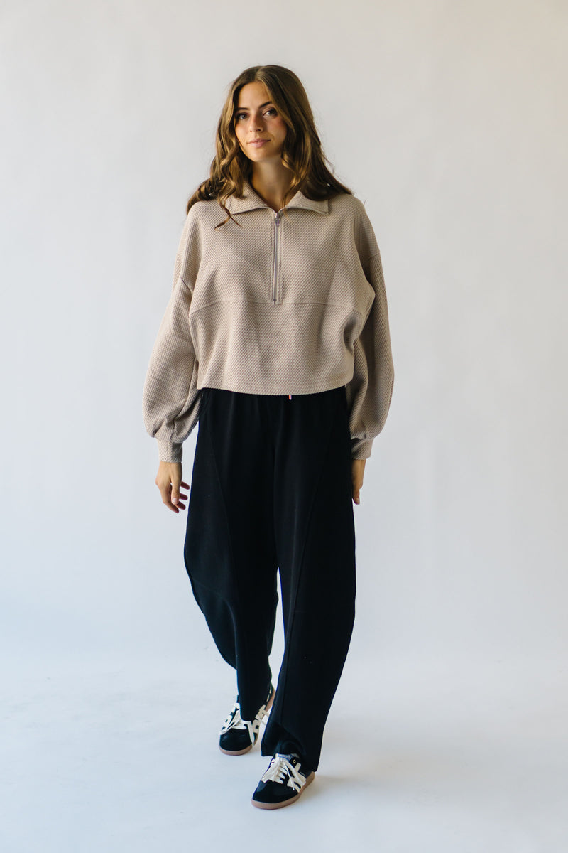 The Swando Cropped Half Zip Pullover in Sand