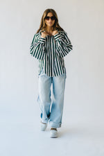 The Osuna Striped Button-Up Blouse in Hunter Green