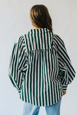 The Osuna Striped Button-Up Blouse in Hunter Green