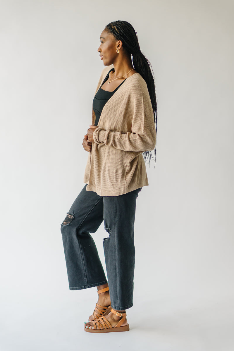 The Bowers Waffle Textured Cardigan in Taupe