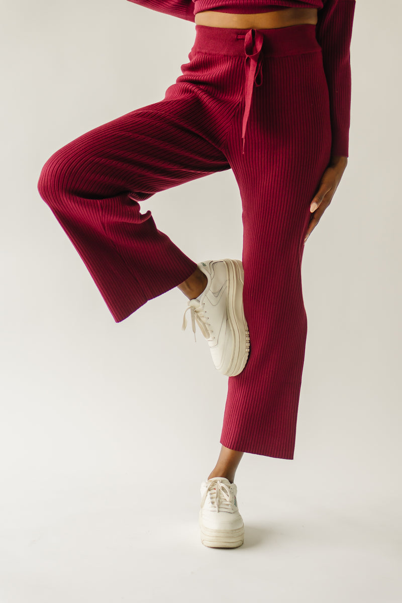 The Bethel Ribbed Straight Leg Sweater Pant in Mulberry