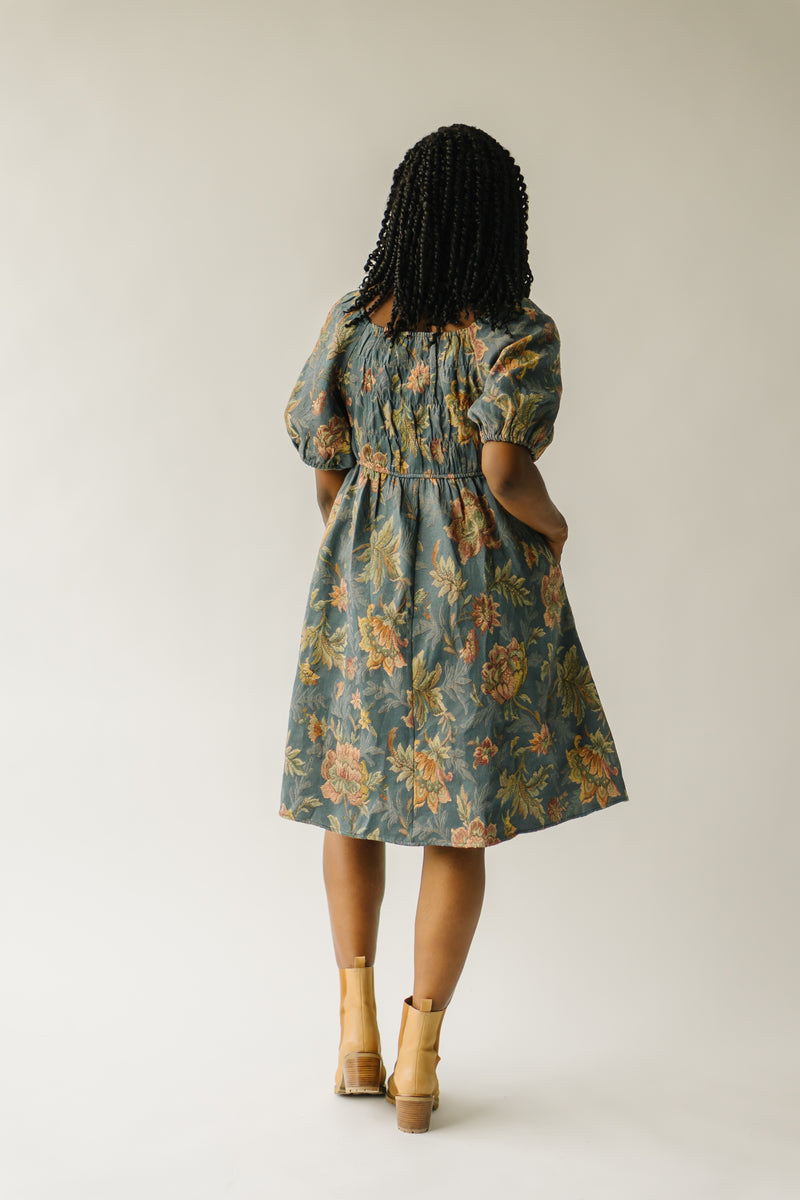The Connerton Bubble Sleeve Dress in Dusty Blue Floral