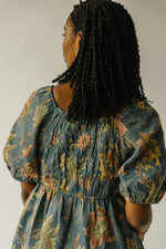 The Connerton Bubble Sleeve Dress in Dusty Blue Floral