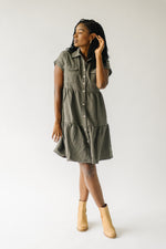 The Emerson Corduroy Button-Up Dress in Olive