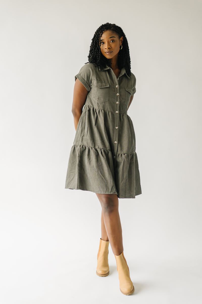 The Emerson Corduroy Button-Up Dress in Olive