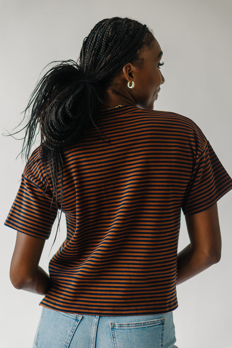 The Pembroke Striped Basic Tee in Brown + Navy