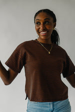 The Pembroke Striped Basic Tee in Brown + Navy