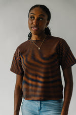 The Pembroke Striped Basic Tee in Brown + Navy