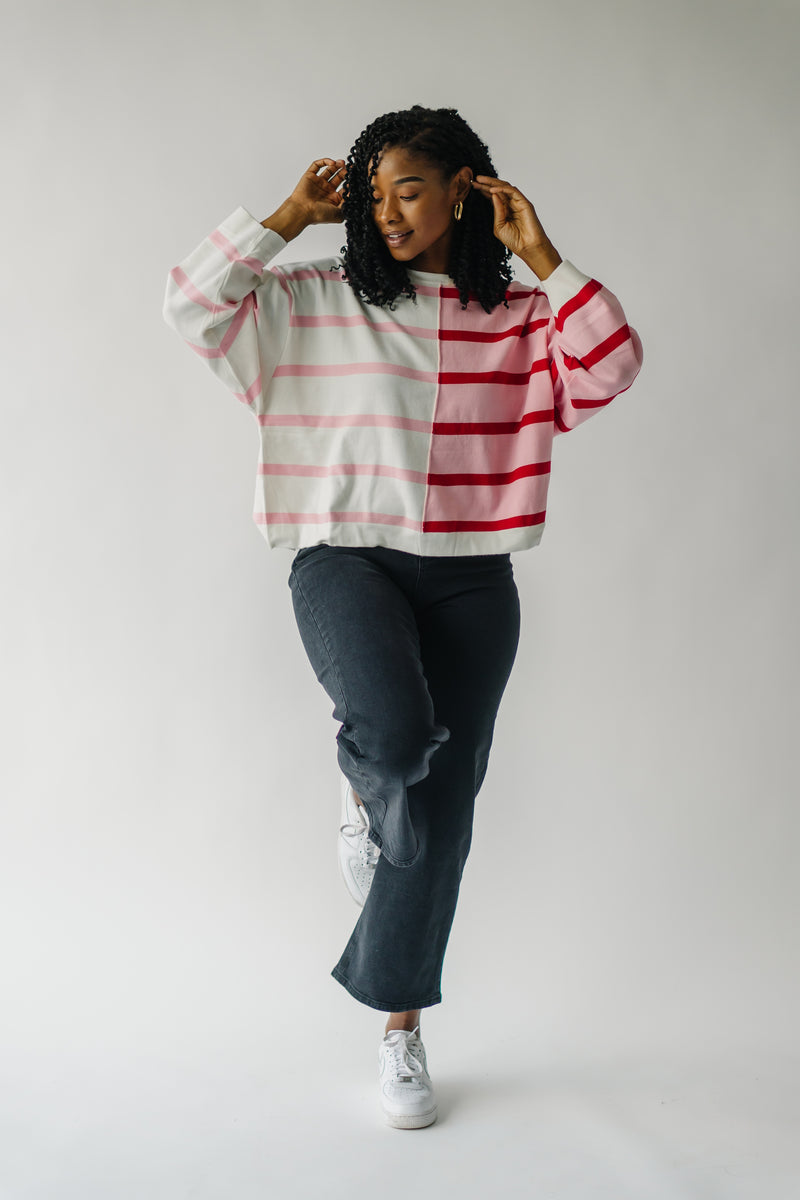 The Sarasota Striped Two-Tone Sweater in Pink Multi