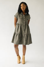 The Emerson Corduroy Button-Up Dress in Olive
