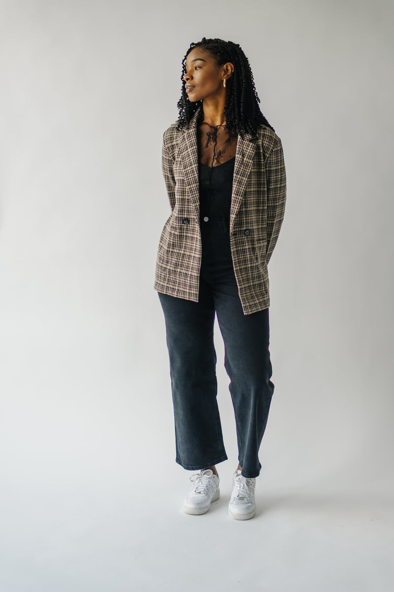 The Seaford Knit Blazer in Black + Taupe Plaid