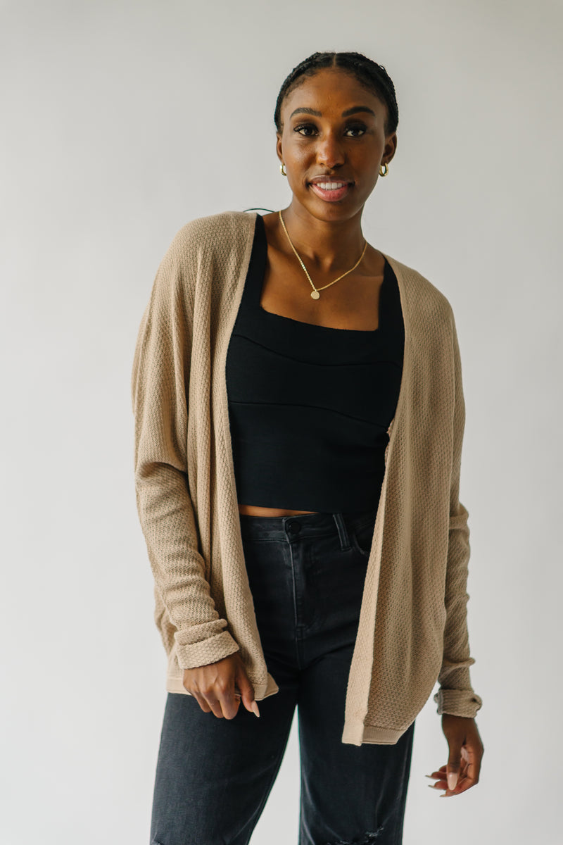 The Bowers Waffle Textured Cardigan in Taupe
