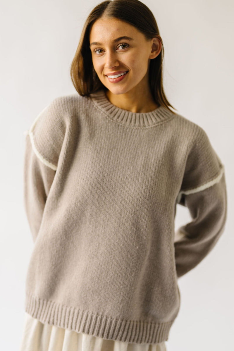 The Richert Contrast Binding Sweater in Sand