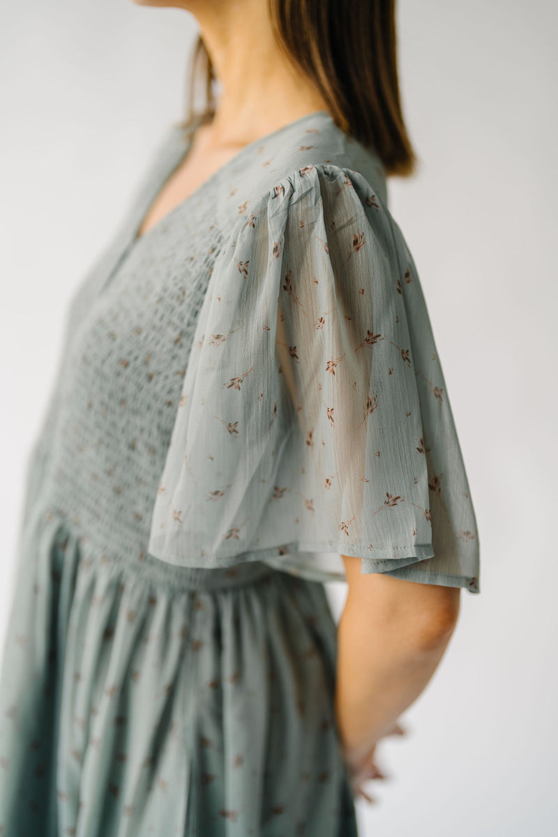 The Pineda Smocked Detail Midi Dress in Sage