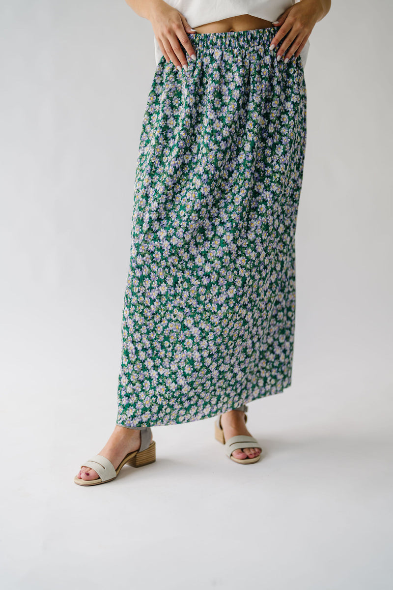 The Myrick Floral Pleated Midi Skirt in Green