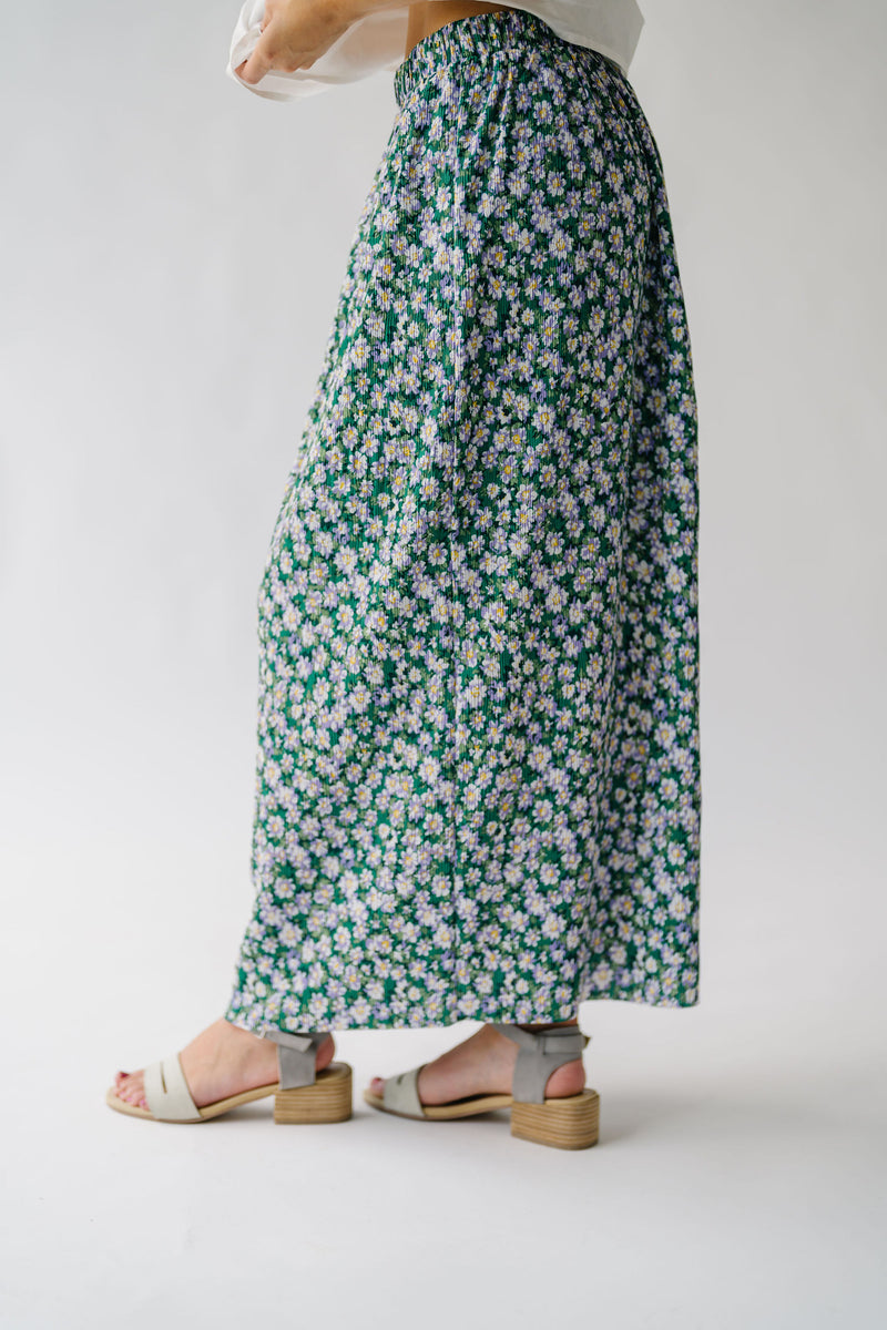 The Myrick Floral Pleated Midi Skirt in Green