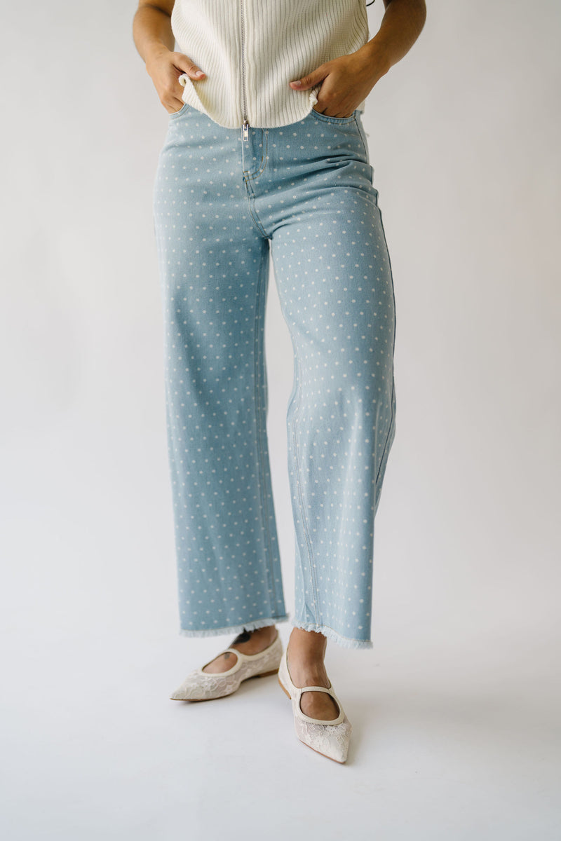 The Giarla Polka Dot Wide Leg Jean in Light Denim