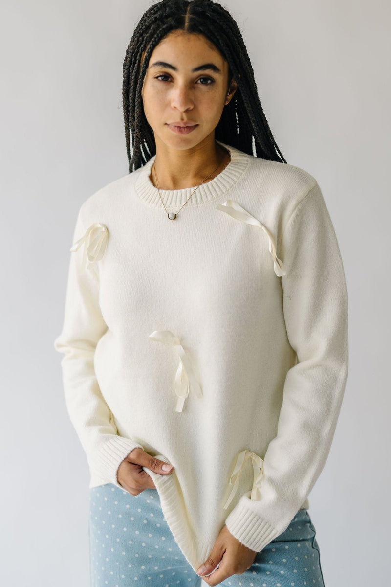 The Lundwall Satin Bow Sweater in Ivory