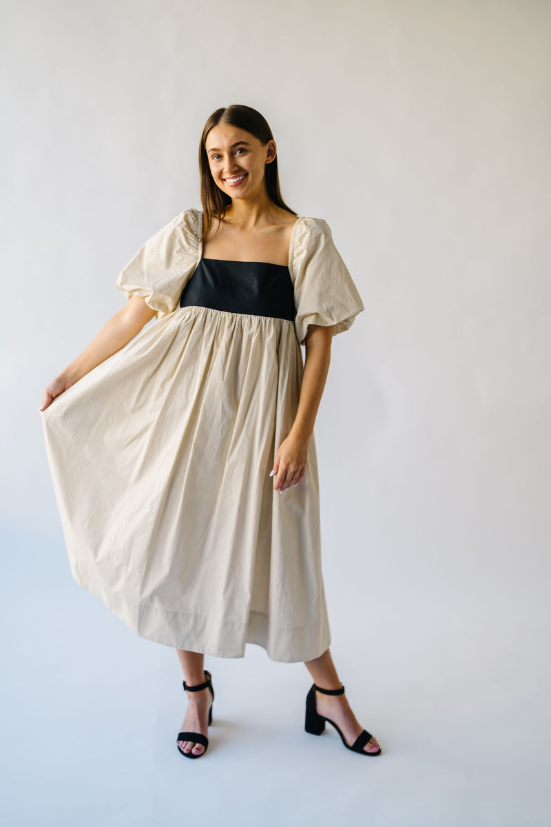 The Ambreen Puff Sleeve Maxi Dress in Beige