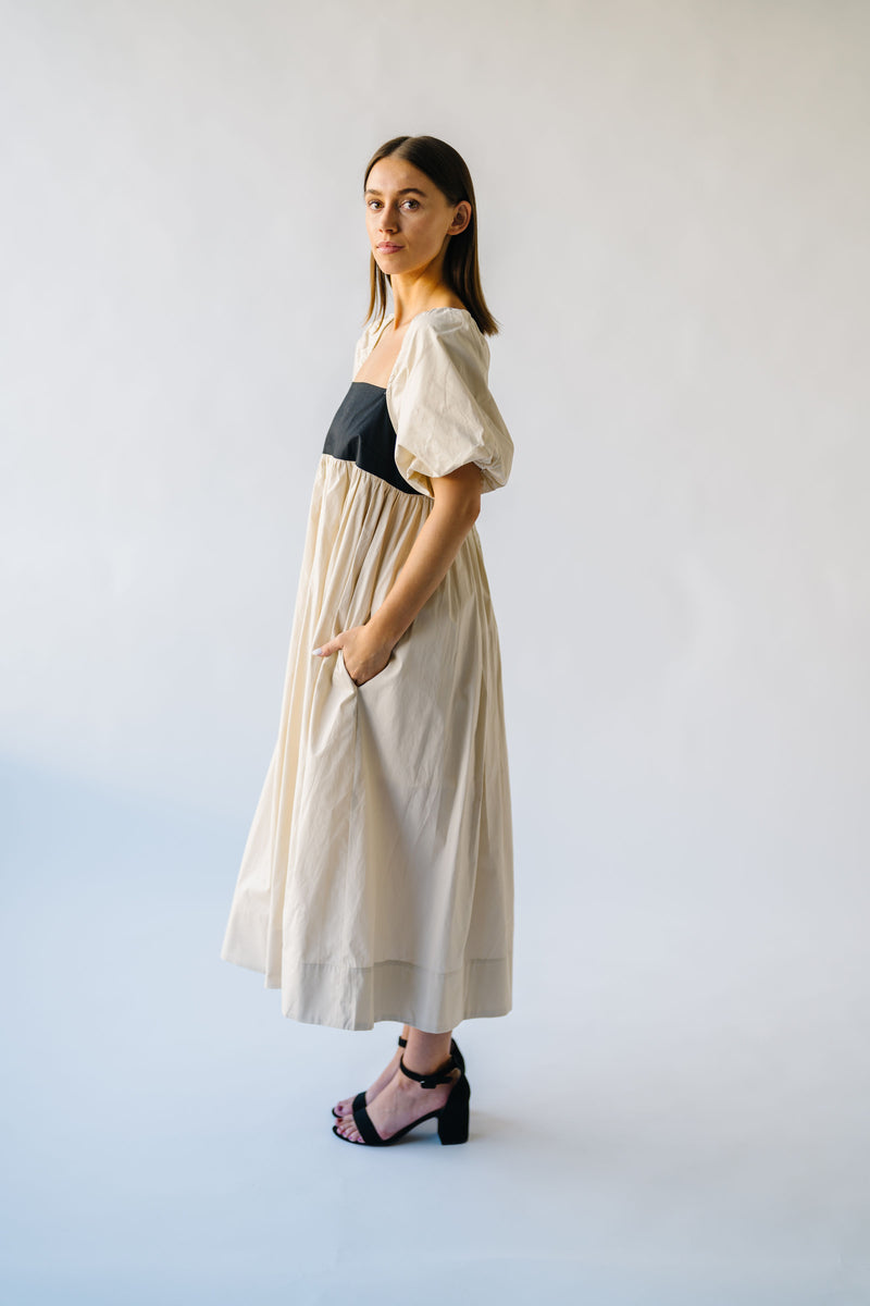 The Ambreen Puff Sleeve Maxi Dress in Beige