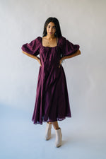 The Gustafson Bubble Sleeve Midi Dress in Plum