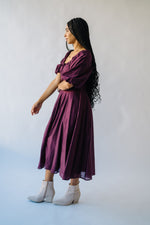 The Gustafson Bubble Sleeve Midi Dress in Plum