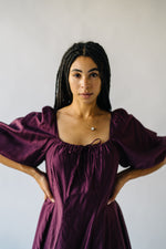 The Gustafson Bubble Sleeve Midi Dress in Plum