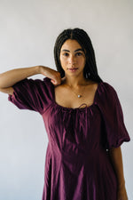 The Gustafson Bubble Sleeve Midi Dress in Plum