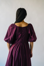 The Gustafson Bubble Sleeve Midi Dress in Plum