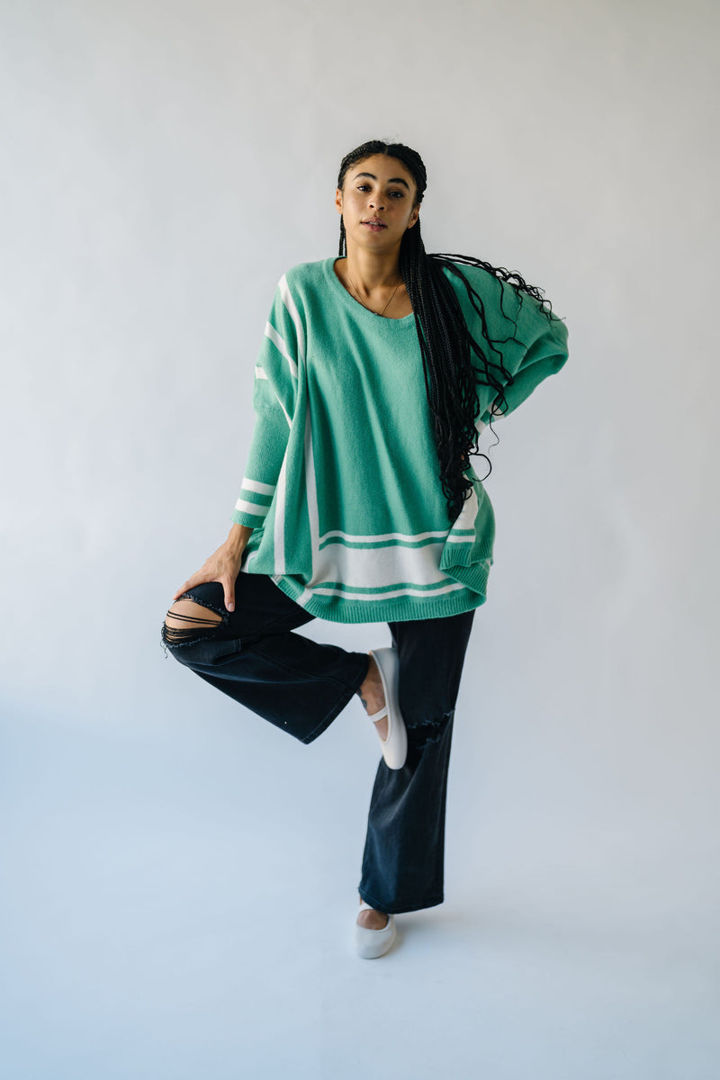 The Donakey Batwing Striped Sweater in Jade + Ivory