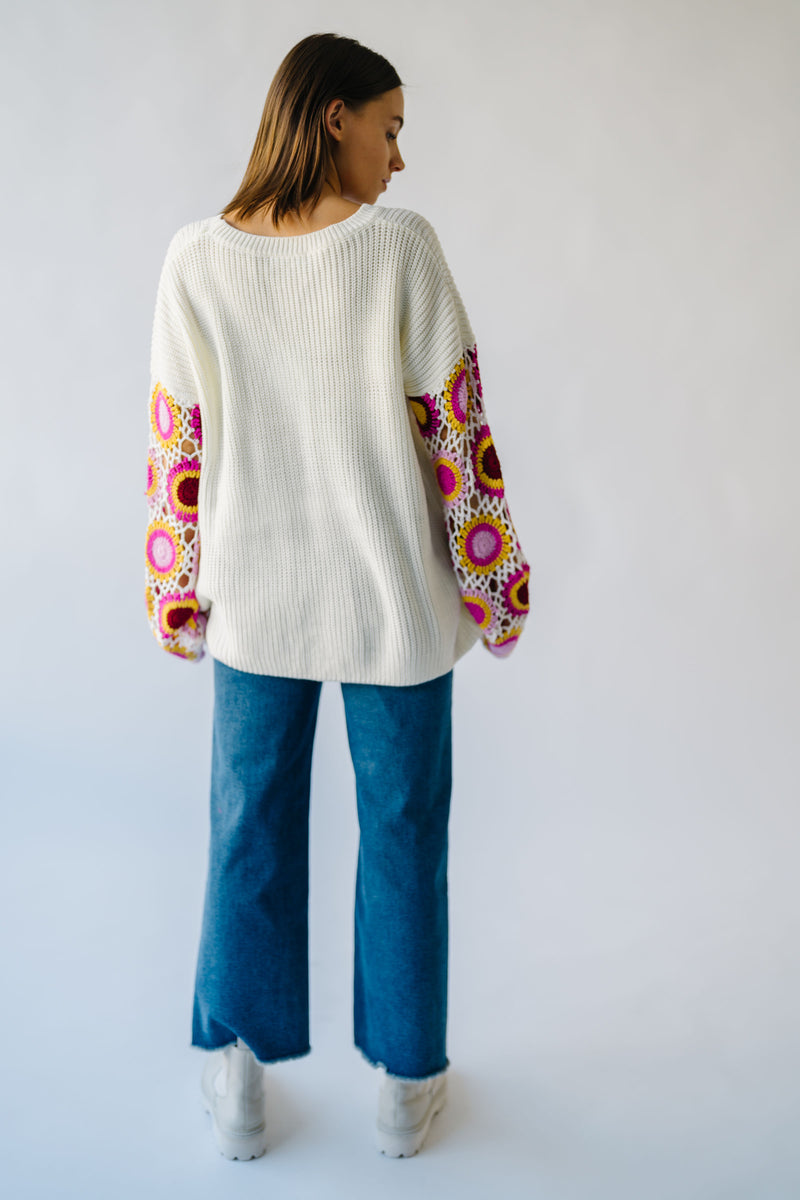 The Maggart Floral Knit Sweater in Ivory