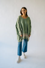 The Donakey Batwing Striped Sweater in Olive + Oatmeal