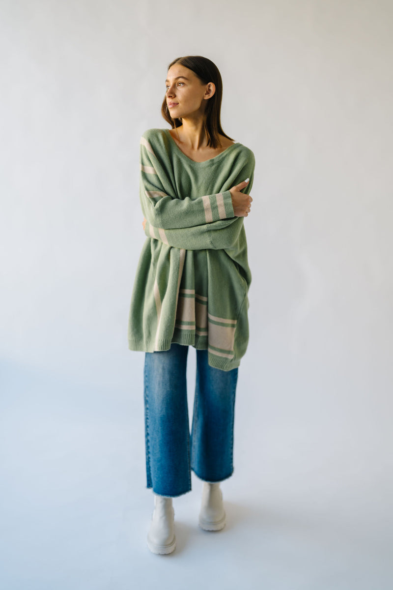 The Donakey Batwing Striped Sweater in Olive + Oatmeal