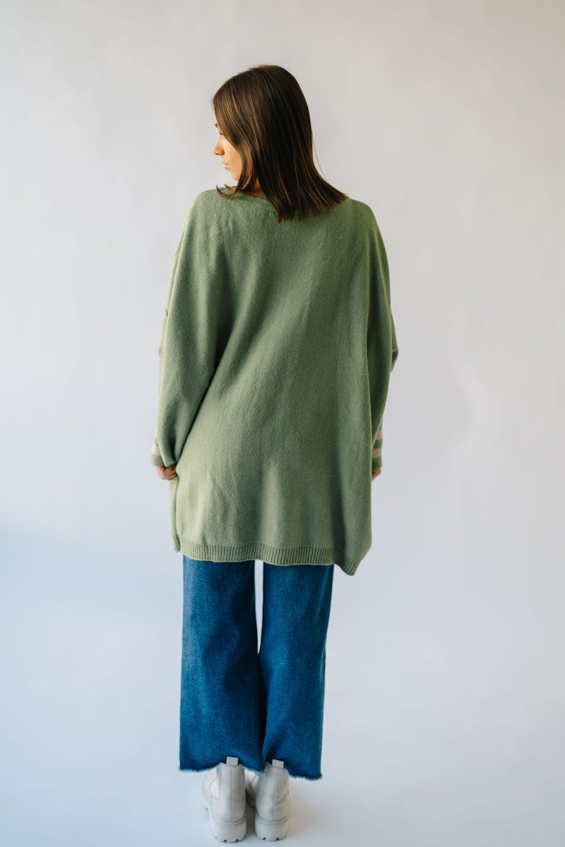 The Donakey Batwing Striped Sweater in Olive + Oatmeal