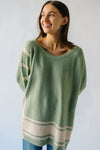 The Donakey Batwing Striped Sweater in Olive + Oatmeal