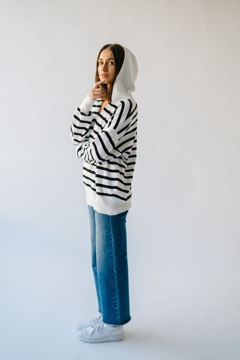 The Blasdel Striped Hooded Sweater in Ivory + Black