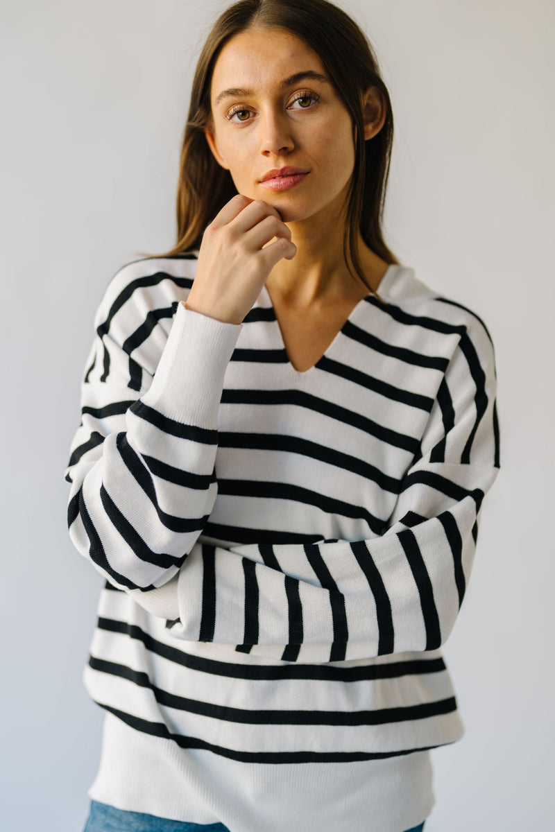 The Blasdel Striped Hooded Sweater in Ivory + Black