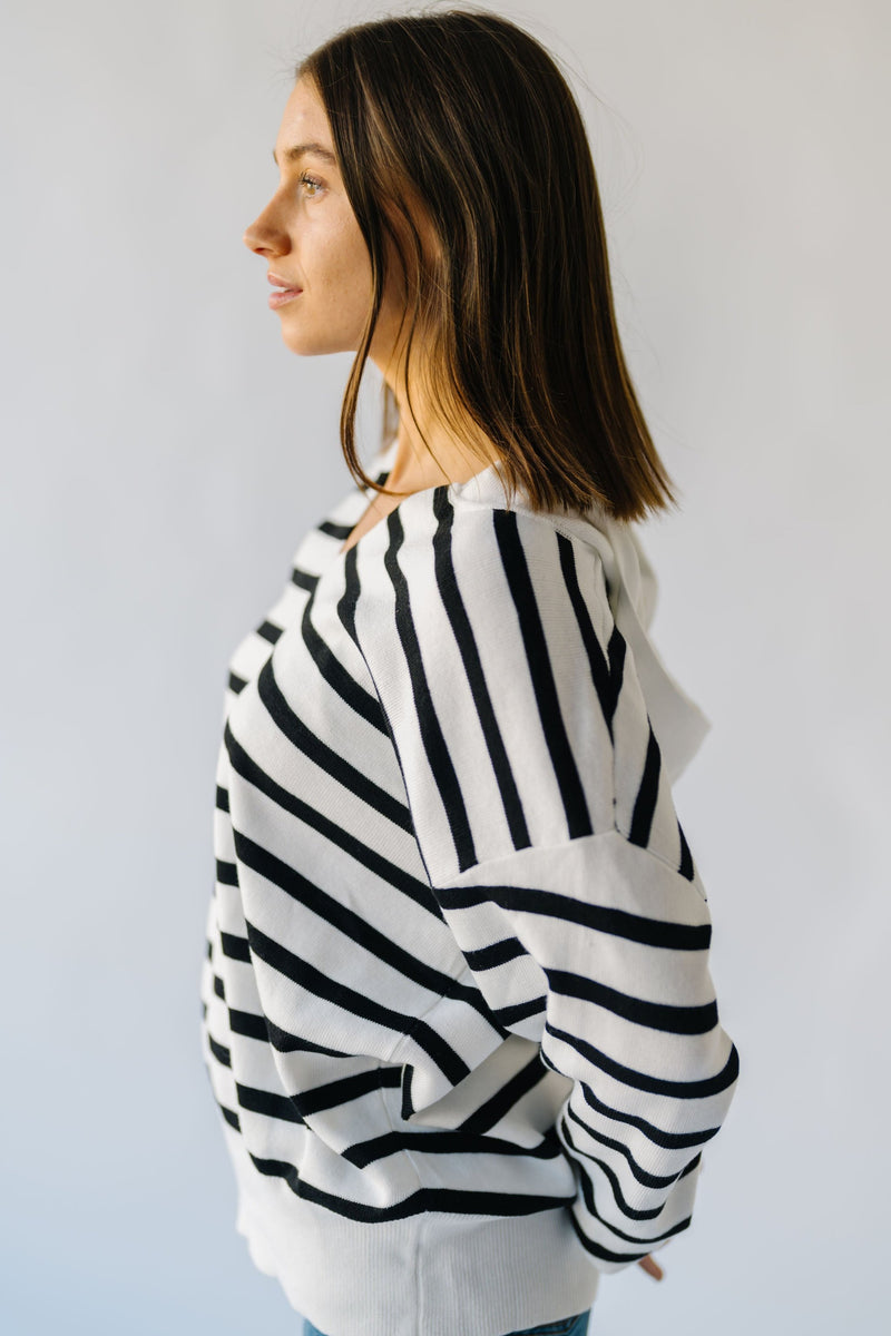 The Blasdel Striped Hooded Sweater in Ivory + Black