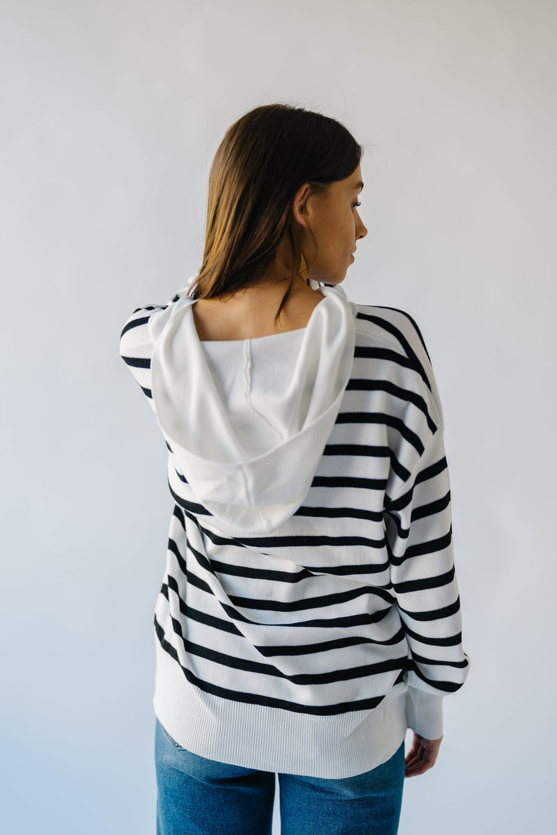 The Blasdel Striped Hooded Sweater in Ivory + Black