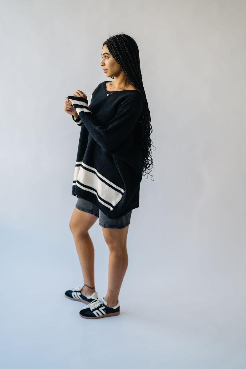 The Donakey Batwing Striped Sweater in Black + Ivory