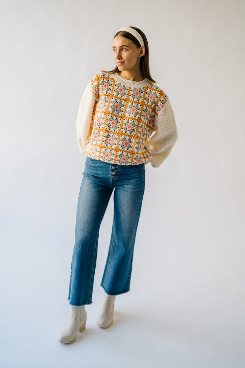 The Burkett Floral Crochet Sweater in Ivory